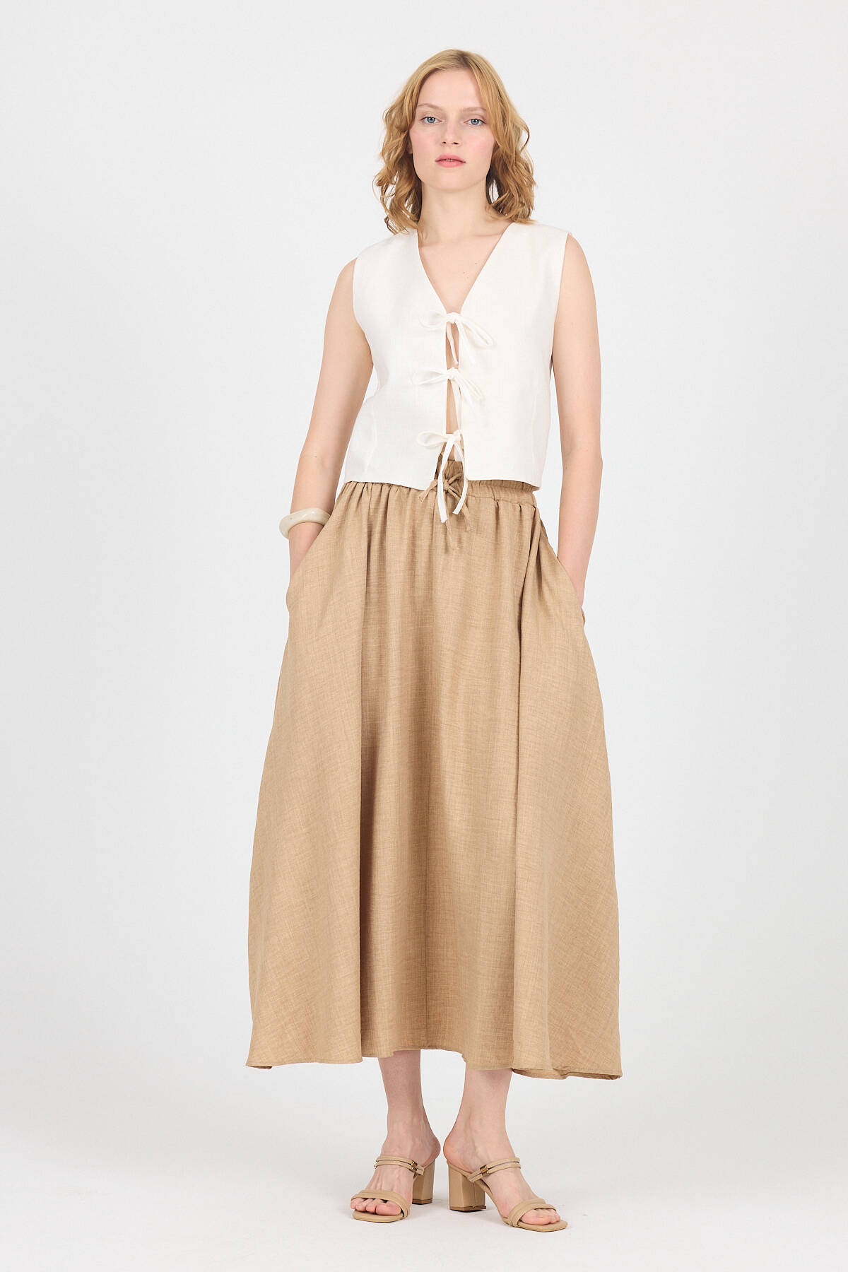 Vizon Pamuklu Çan Kesim Bağcıklı Uzun Etek 8024 - Stilay