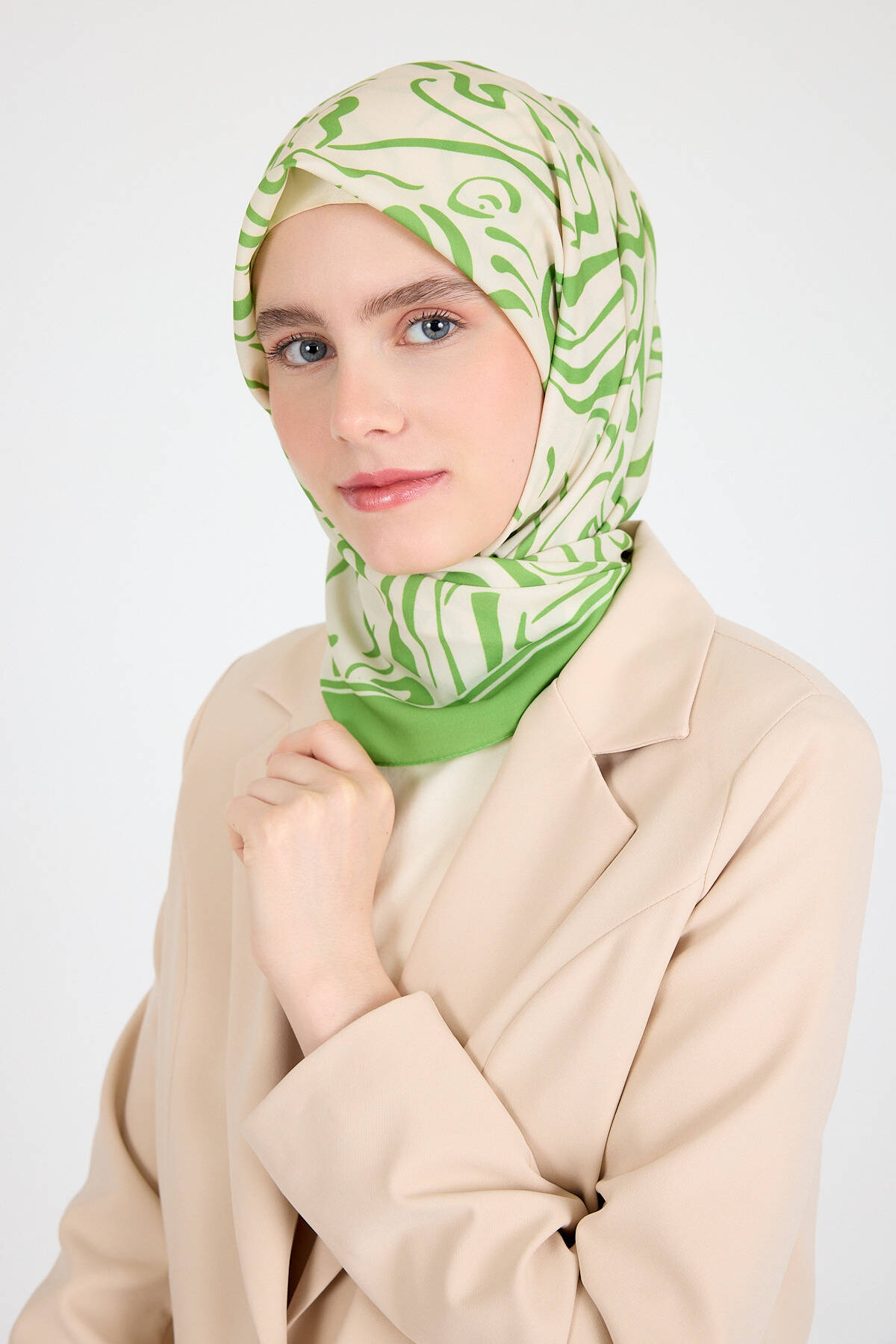 Yağ Yeşili Desenli Eşarp 5694 - Stilay