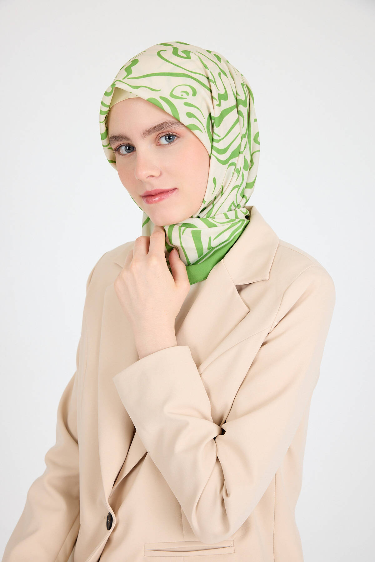 Yağ Yeşili Desenli Eşarp 5694 - 5
