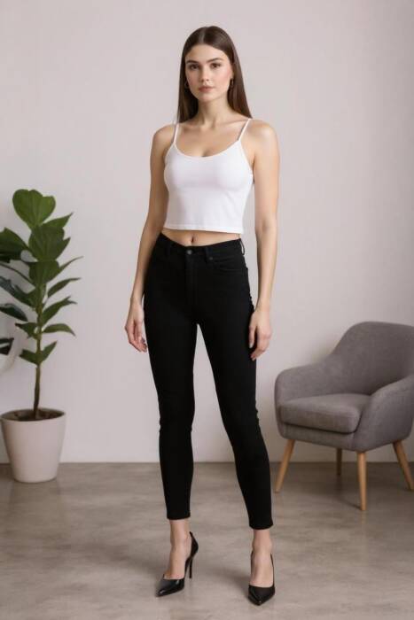Yüksek Bel Dar Paça Dar Kesim Bayan Pantolon - 2111 Siyah - Stilay