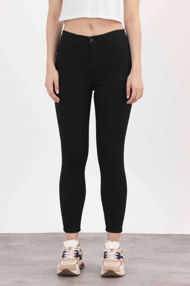 Yüksek Bel Dar Paça Dar Kesim Bayan Pantolon - 2111 Siyah - 3