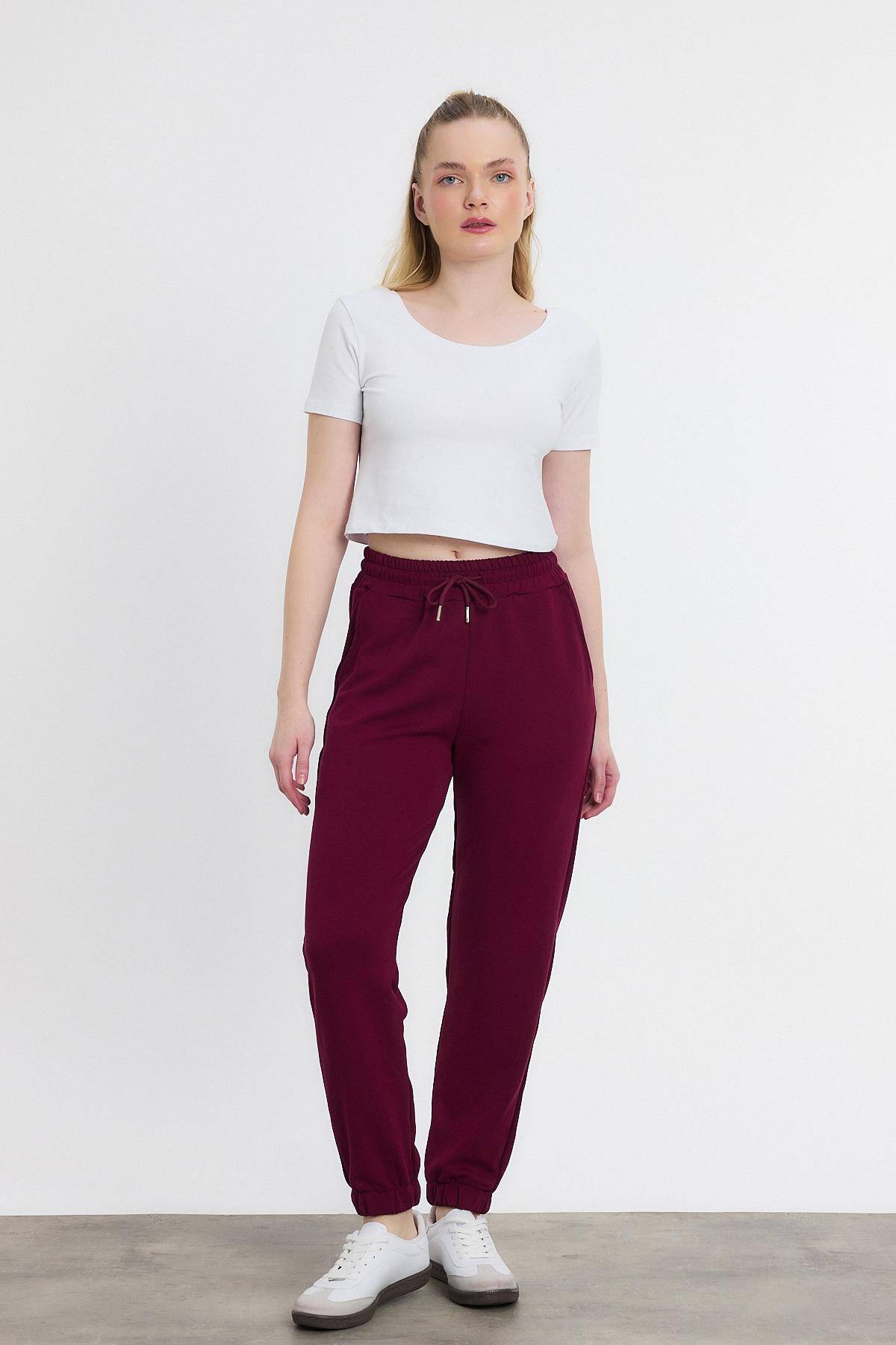 Yumuşak Dokulu Esnek Premium Kumaş Rahat Kalıp Eşofman Altı Bordo - 8242 - Stilay