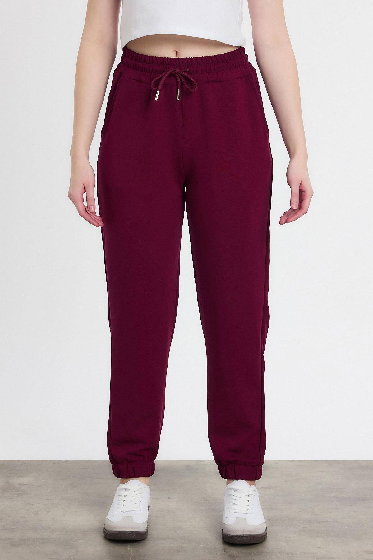 Yumuşak Dokulu Esnek Premium Kumaş Rahat Kalıp Eşofman Altı Bordo - 8242 - Stilay