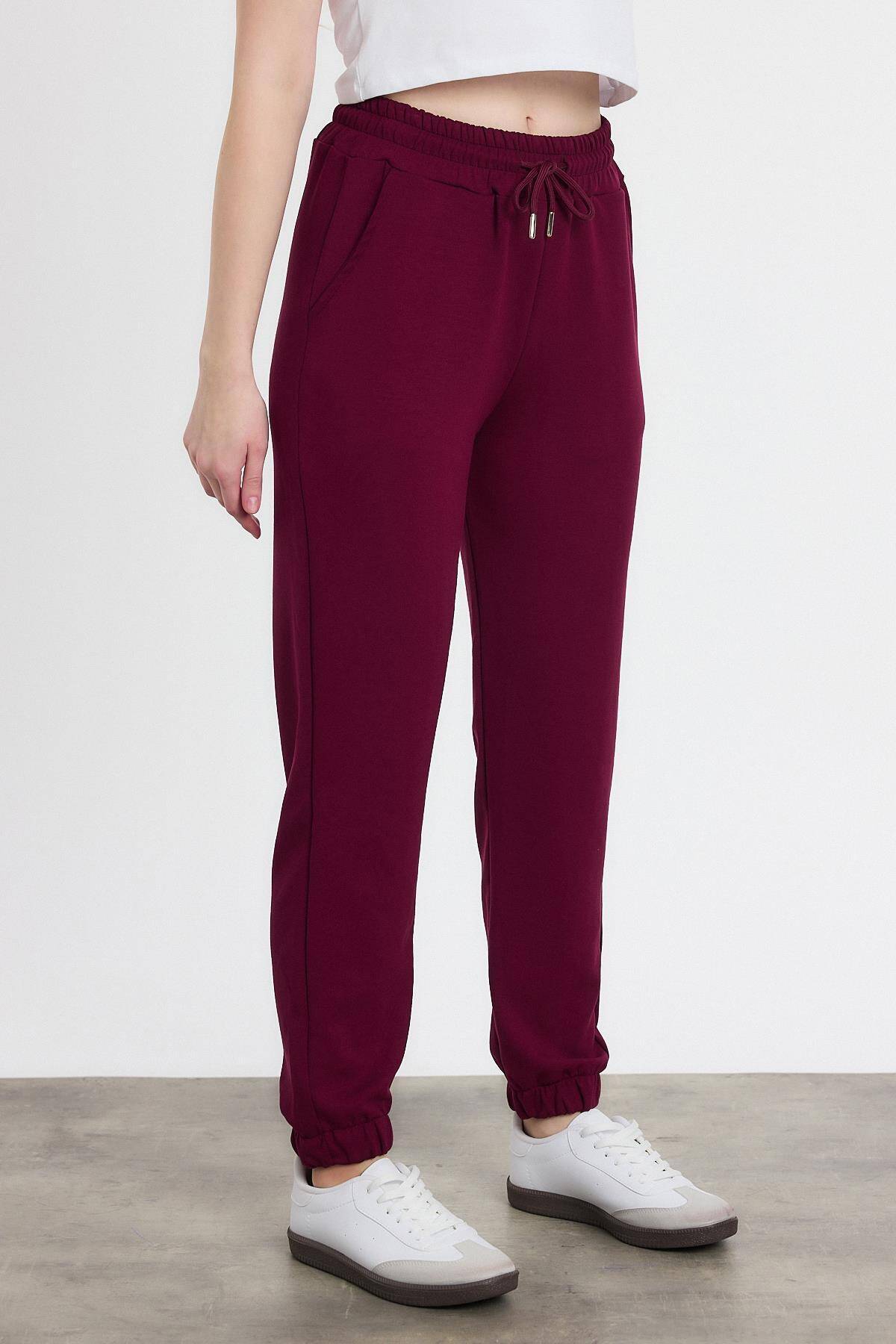 Yumuşak Dokulu Esnek Premium Kumaş Rahat Kalıp Eşofman Altı Bordo - 8242 - 3