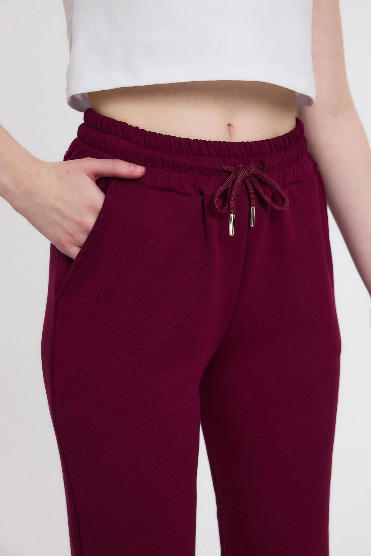 Yumuşak Dokulu Esnek Premium Kumaş Rahat Kalıp Eşofman Altı Bordo - 8242 - 4