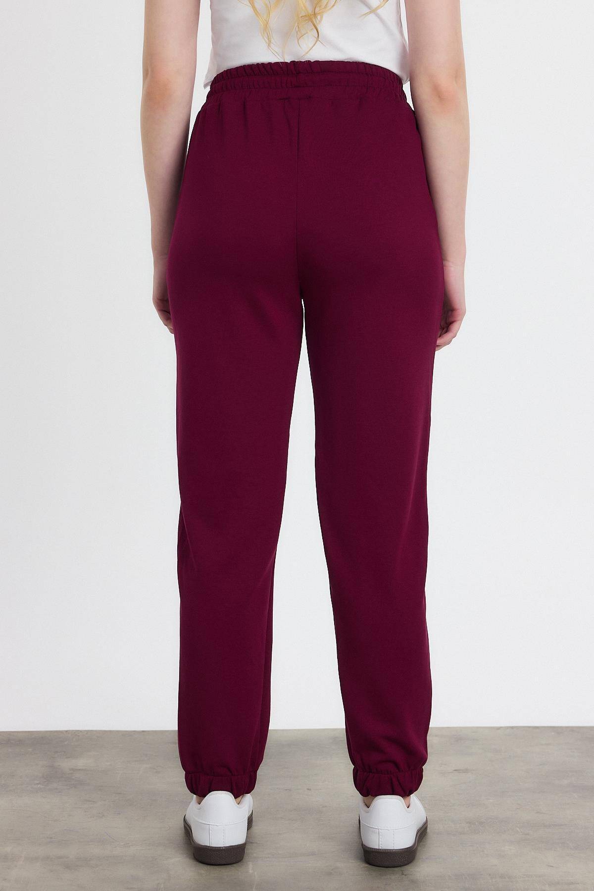 Yumuşak Dokulu Esnek Premium Kumaş Rahat Kalıp Eşofman Altı Bordo - 8242 - 5