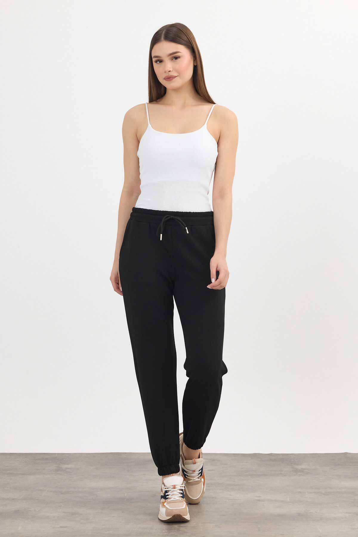 Yumuşak Dokulu Esnek Premium Kumaş Rahat Kalıp Eşofman Altı Siyah - 8242 - Stilay