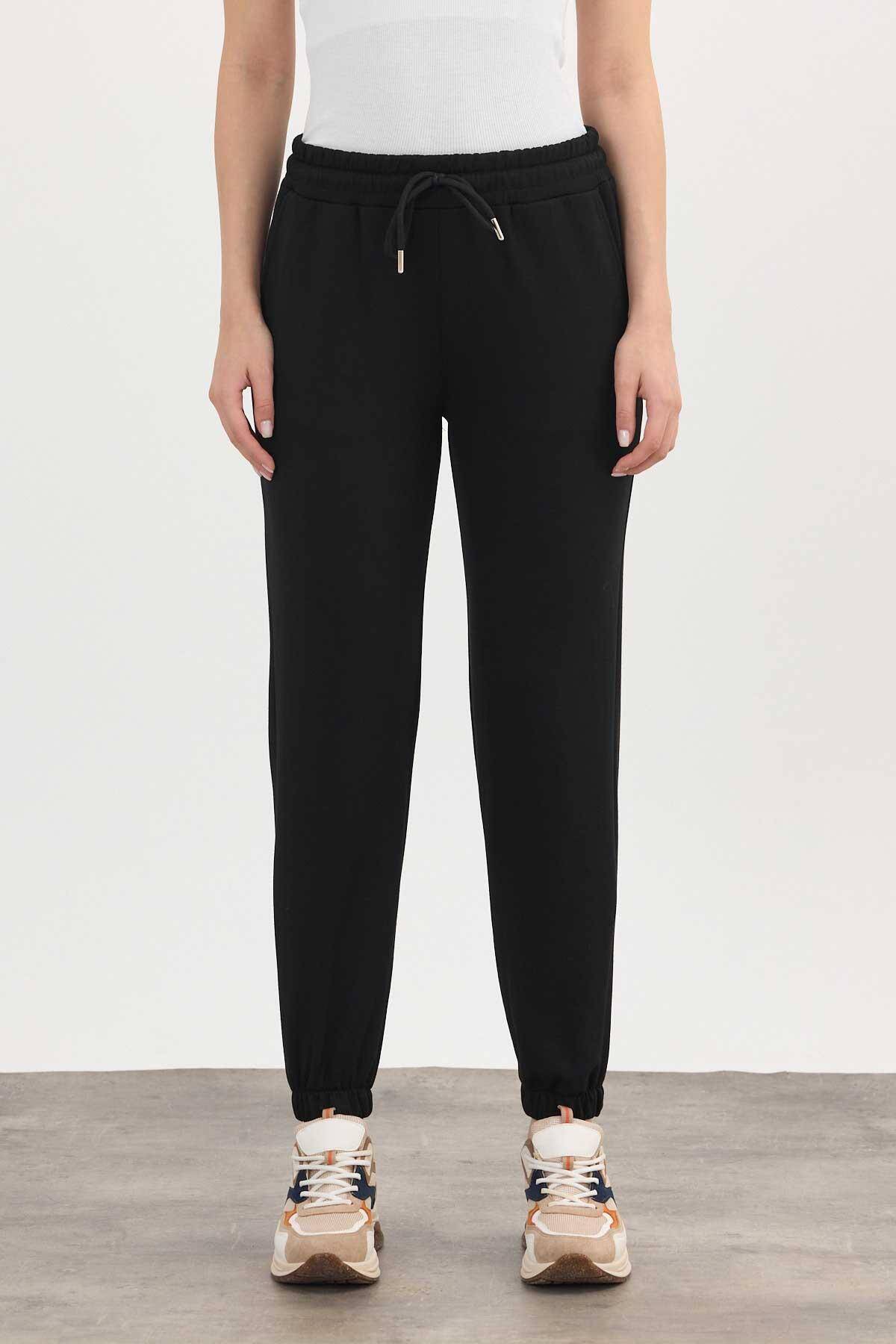 Yumuşak Dokulu Esnek Premium Kumaş Rahat Kalıp Eşofman Altı Siyah - 8242 - 3