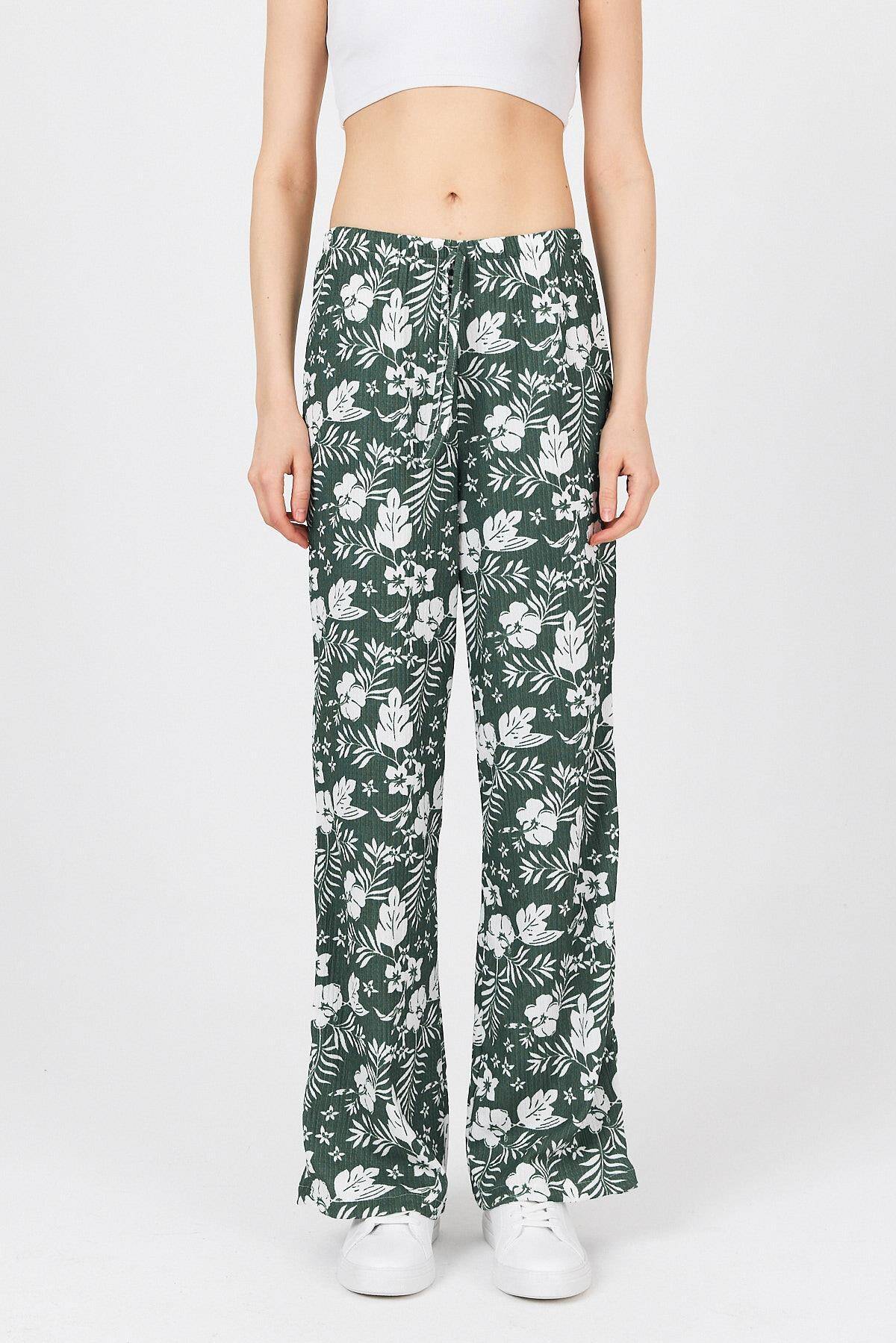 Zümrüt Bel Lastikli Desenli Pantolon 4725A - Stilay